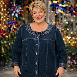 Quacker Factory Denim Jacket Embellished Bling Size 3X 3XL